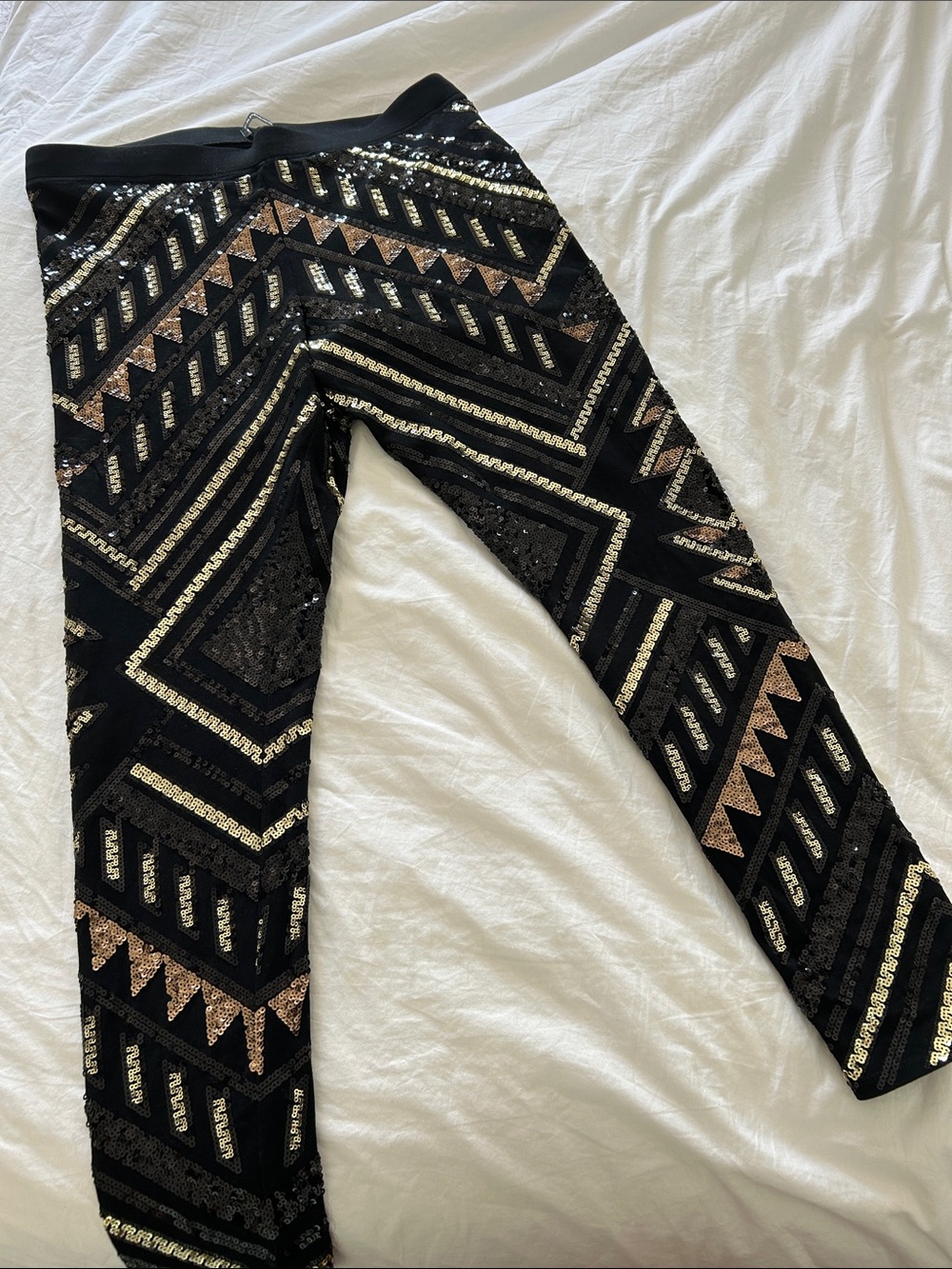 Black Sequin Geo-Patterned Leggings